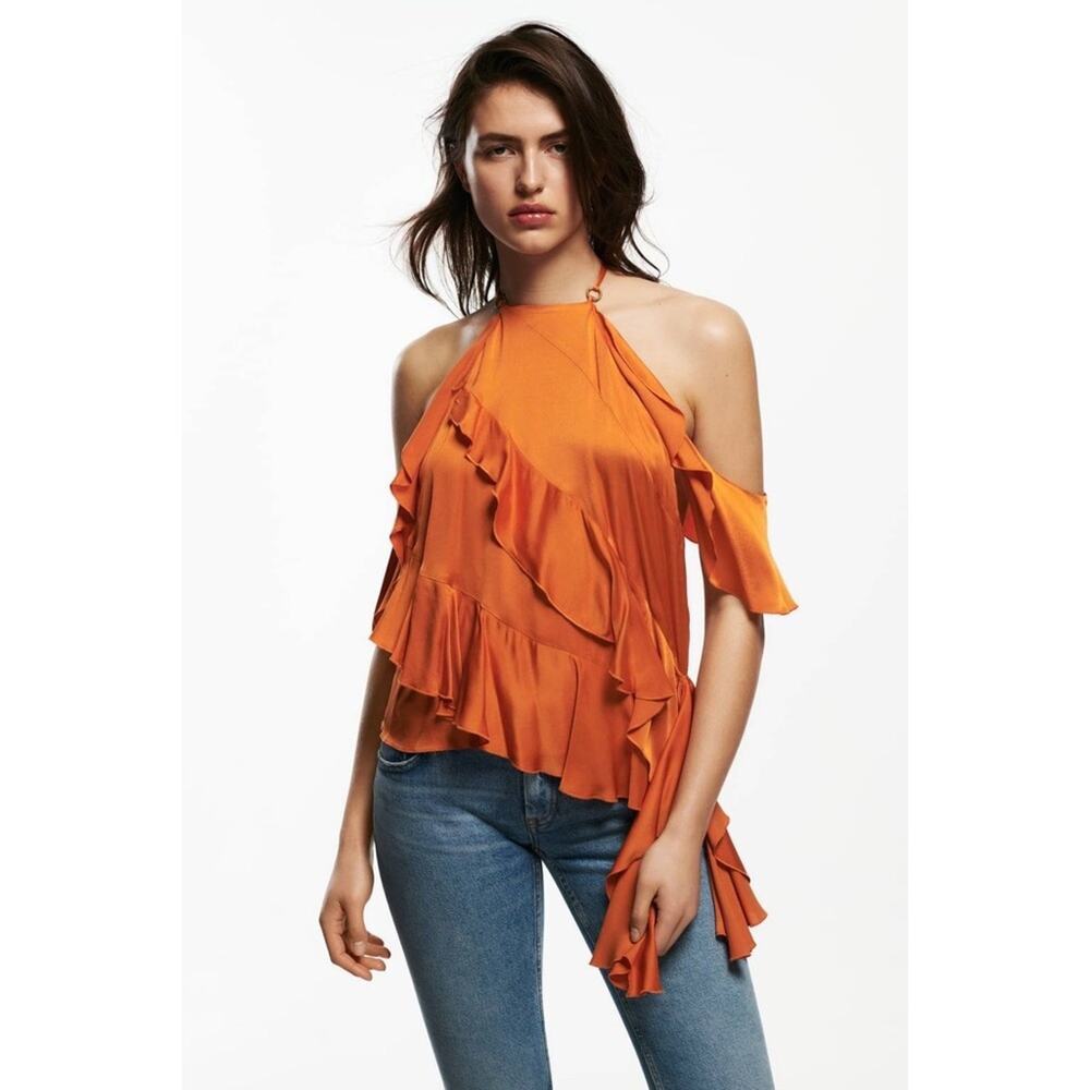 Zara Ruffle Satin Effect Tank Top Blouse